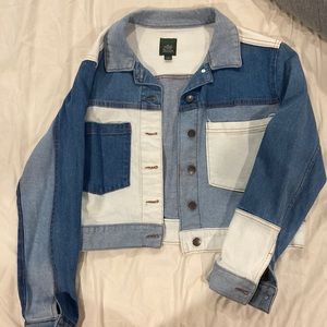 patchwork cropped jean jacket